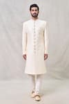 Buy_Arihant Rai Sinha_Cream Art Silk Embroidery Sequin Bahar Vine Sherwani Set _Online_at_Aza_Fashions