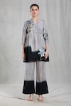 Khwaab by Sanjana Lakhani_Grey Rayon Cotton Embellished Sequin Shirt Flower Print Shaded Tunic With Pant_at_Aza_Fashions