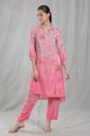 Khwaab by Sanjana Lakhani_Pink Crepe Silk Embellished Sequin Shirt Printed Shaded High-low Kurta With Pant _Online_at_Aza_Fashions