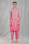 Khwaab by Sanjana Lakhani_Pink Crepe Silk Embellished Sequin Shirt Printed Shaded High-low Kurta With Pant _at_Aza_Fashions