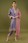Buy_Khwaab by Sanjana Lakhani_Purple Silk Embellished Sequin Floral Bud Mirrorwork Kurta Dhoti Pant Set_at_Aza_Fashions