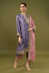 Buy_Khwaab by Sanjana Lakhani_Purple Silk Embellished Sequin Floral Bud Mirrorwork Kurta Dhoti Pant Set_Online_at_Aza_Fashions