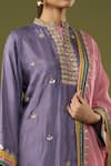 Shop_Khwaab by Sanjana Lakhani_Purple Silk Embellished Sequin Floral Bud Mirrorwork Kurta Dhoti Pant Set_Online_at_Aza_Fashions