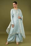 Buy_Samyukta Singhania_Blue Silk Embellished Gota Keyhole Floral Kurta Palazzo Set _Online_at_Aza_Fashions