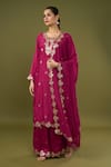 Buy_Khwaab by Sanjana Lakhani_Magenta Silk Embellished Gota Keyhole Floral Kurta Palazzo Set_at_Aza_Fashions