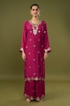 Khwaab by Sanjana Lakhani_Magenta Silk Embellished Gota Keyhole Floral Kurta Palazzo Set_Online_at_Aza_Fashions