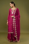 Buy_Khwaab by Sanjana Lakhani_Magenta Silk Embellished Gota Keyhole Floral Kurta Palazzo Set_Online_at_Aza_Fashions
