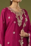 Shop_Khwaab by Sanjana Lakhani_Magenta Silk Embellished Gota Keyhole Floral Kurta Palazzo Set_Online_at_Aza_Fashions