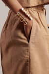 Shop_Moh India_Beige 100% Pure Linen Plain Celeste Flared Trouser 