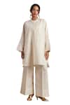 Moh India_Off White 100% Pure Linen Plain Celeste Solid Flared Trouser _at_Aza_Fashions