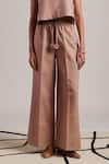 Buy_Moh India_Pink 100% Pure Linen Plain Celeste Flared Trouser _Online_at_Aza_Fashions