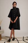Buy_Moh India_Black Linen Collared December Plain Shirt Dress _at_Aza_Fashions