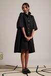Shop_Moh India_Black Linen Collared December Plain Shirt Dress _at_Aza_Fashions