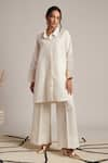 Buy_Moh India_Off White 100% Pure Linen Plain Collar Desire Shirt Tunic And Flared Pant Set _at_Aza_Fashions