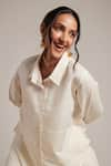 Buy_Moh India_Off White 100% Pure Linen Plain Collar Desire Shirt Tunic And Flared Pant Set _Online_at_Aza_Fashions