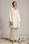 Shop_Moh India_Off White 100% Pure Linen Plain Collar Desire Shirt Tunic And Flared Pant Set _Online_at_Aza_Fashions