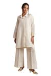 Moh India_Off White 100% Pure Linen Plain Collar Desire Shirt Tunic And Flared Pant Set _at_Aza_Fashions