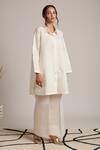 Moh India Off White 100% Pure Linen Plain Collar Grace Shirt Tunic at Aza Fashions Moh India_Off White 100% Pure Linen Plain Collar Grace Shirt Tunic _at_Aza_Fashions