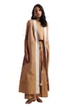 Shop_Moh India_Beige Linen Tassels Open Neck Harmony Plain Overlay _Online_at_Aza_Fashions