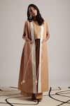 Moh India_Beige Linen Tassels Open Neck Harmony Plain Overlay _at_Aza_Fashions