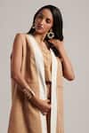 Buy_Moh India_Beige Linen Tassels Open Neck Harmony Plain Overlay 