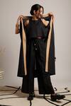Buy Moh India Black Linen Tassels Open Neck Harmony Sleeveless Overlay at Aza Fashions Buy_Moh India_Black Linen Tassels Open Neck Harmony Sleeveless Overlay _at_Aza_Fashions