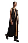 Shop Moh India Black Linen Tassels Open Neck Harmony Sleeveless Overlay at Aza Fashions Shop_Moh India_Black Linen Tassels Open Neck Harmony Sleeveless Overlay _at_Aza_Fashions