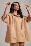 Shop_Moh India_Beige 100% Pure Linen Plain Collar Moon Shirt And Trouser Set _Online_at_Aza_Fashions