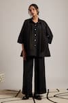 Buy_Moh India_Black 100% Pure Linen Plain Collar Moon Solid Shirt And Trouser Set _at_Aza_Fashions