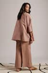 Shop_Moh India_Pink 100% Pure Linen Plain Collar Moon Shirt And Flared Trouser Set _at_Aza_Fashions