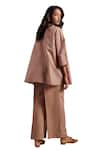 Buy_Moh India_Pink 100% Pure Linen Plain Collar Moon Shirt And Flared Trouser Set 