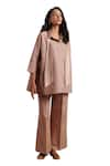 Shop_Moh India_Pink 100% Pure Linen Plain Collar Moon Shirt And Flared Trouser Set 