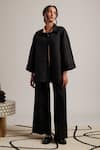 Buy_Moh India_Black 100% Pure Linen Plain Collared Serenity Shirt With Trouser _at_Aza_Fashions