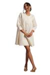 Buy_Moh India_Off White 100% Pure Linen Plain Round Neck Zarah Short Dress _Online_at_Aza_Fashions