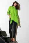 Buy_Echke_Green Crepe Solid Collar Asymmetric Shirt _at_Aza_Fashions