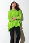 Shop_Echke_Green Crepe Solid Collar Asymmetric Shirt _Online_at_Aza_Fashions