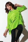 Echke_Green Crepe Solid Collar Asymmetric Shirt _at_Aza_Fashions