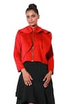 Buy_Echke_Red Lycra Solid Peter Pan Collar Flared Top _Online_at_Aza_Fashions