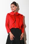 Shop_Echke_Red Lycra Solid Peter Pan Collar Flared Top _Online_at_Aza_Fashions