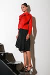 Echke_Red Lycra Solid Peter Pan Collar Flared Top _at_Aza_Fashions