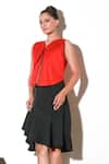 Echke_Red Cotton Solid V Neck Crop Top _Online_at_Aza_Fashions