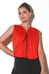 Echke_Red Cotton Solid V Neck Crop Top _at_Aza_Fashions