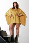 Buy_Echke_Yellow Crepe Solid Collar Front Buttoned Short D _at_Aza_Fashions