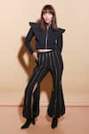 Buy_Echke_Black Crepe Solid Stand Collar Jacket And Harem Pant Set _at_Aza_Fashions