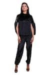 Echke_Black Faux Leather Solid High Neck Balloon Sleeve Top And Pant Set _Online_at_Aza_Fashions