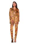 Buy_Echke_Brown Viscose Printed Floral Lapel Collar Jacket And Pant Set _Online_at_Aza_Fashions