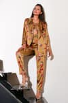 Shop_Echke_Brown Viscose Printed Floral Lapel Collar Jacket And Pant Set _Online_at_Aza_Fashions