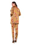 Shop_Echke_Brown Viscose Printed Floral Lapel Collar Jacket And Pant Set 