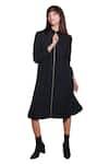 Buy_Echke_Black Rayon Solid Band Collar Flared Midi Dress _Online_at_Aza_Fashions