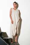 Buy_Echke_White Linen Solid Asymmetric Neck Jumpsuit _at_Aza_Fashions